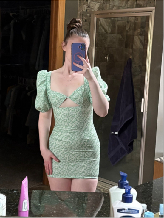 PrettyLittleThing Dresses & Skirts - PLT Mint Green Bodycon Puff Sleeve Mini Dress with Sweetheart Neckline